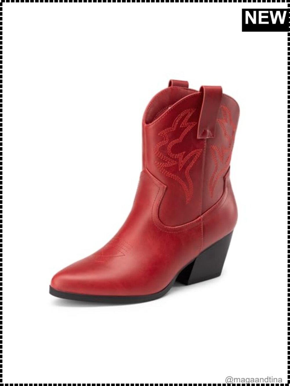 Women's Western Cowboy Ankle Boots Faux Leather Pointed Toe Chunky Heel